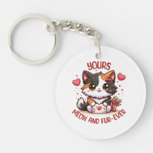 Adorable Calico Cat Valentine's Day Key Ring