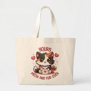 Adorable Calico Cat Valentine's Day Large Tote Bag