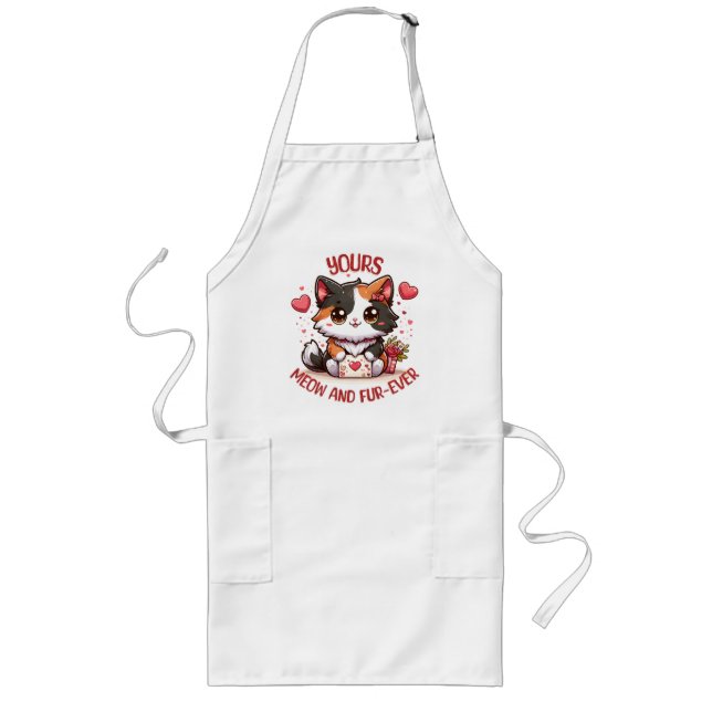 Adorable Calico Cat Valentine's Day  Long Apron (Front)