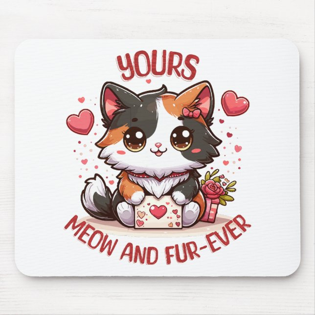 Adorable Calico Cat Valentine's Day  Mouse Pad (Front)