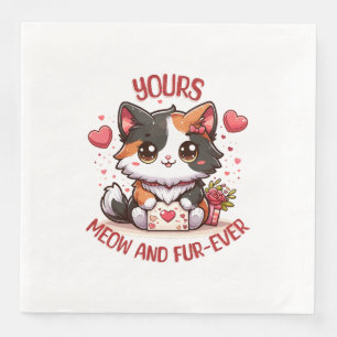 Adorable Calico Cat Valentine's Day  Napkin