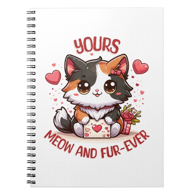 Adorable Calico Cat Valentine's Day  Notebook (Front)