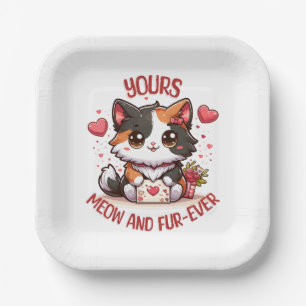 Adorable Calico Cat Valentine's Day  Paper Plate