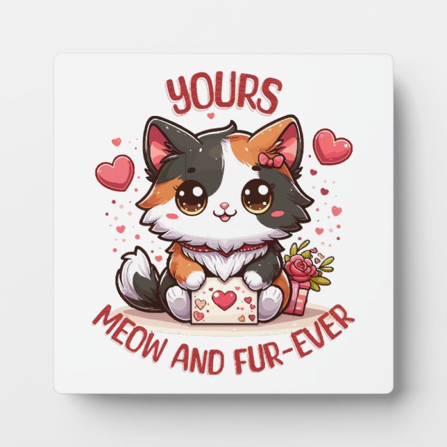 Adorable Calico Cat Valentine's Day  Plaque (Front)