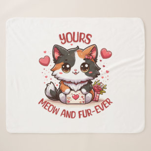 Adorable Calico Cat Valentine's Day Sherpa Blanket