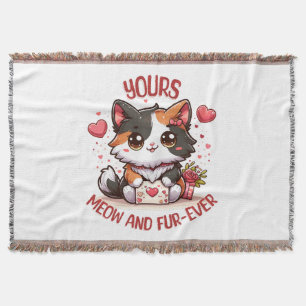 Adorable Calico Cat Valentine's Day Throw Blanket