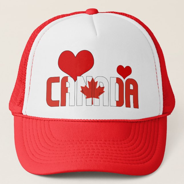 Adorable Canada Flag Hearts Patriotic Trucker Hat (Front)