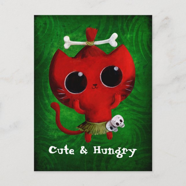 Adorable Cannibal Halloween Cat Postcard (Front)