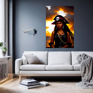 Adorable Caribbean Lady Pirate AI Art Poster
