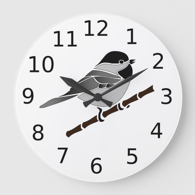 Adorable Carolina Chickadee Cartoon Large Clock (Front)
