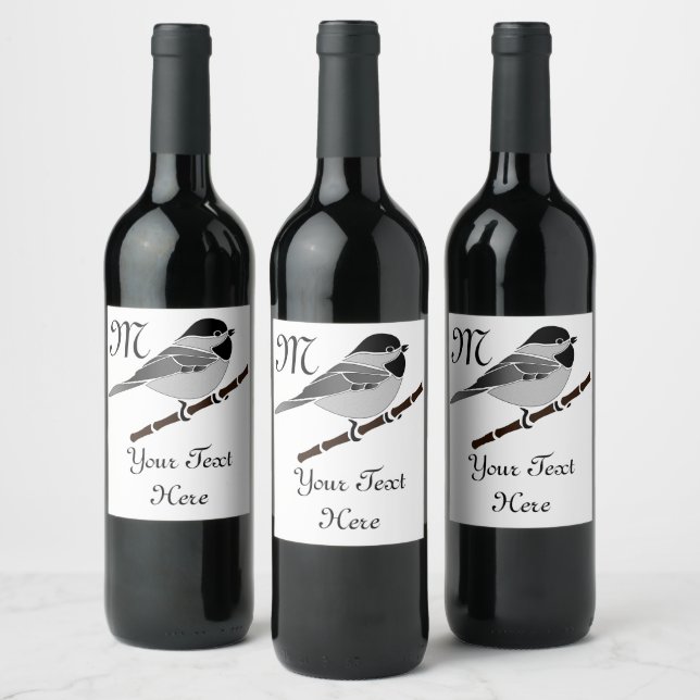 Adorable Carolina Chickadee Cartoon Wine Label (Bottles)
