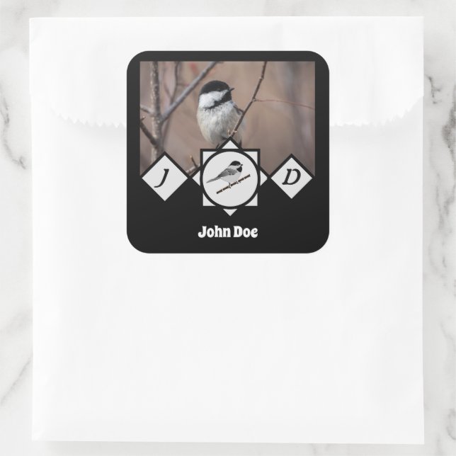 Adorable Carolina Chickadee Monogram Photo Square Sticker (Bag)