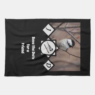 Adorable Carolina Chickadee Monogram Photo Tea Towel