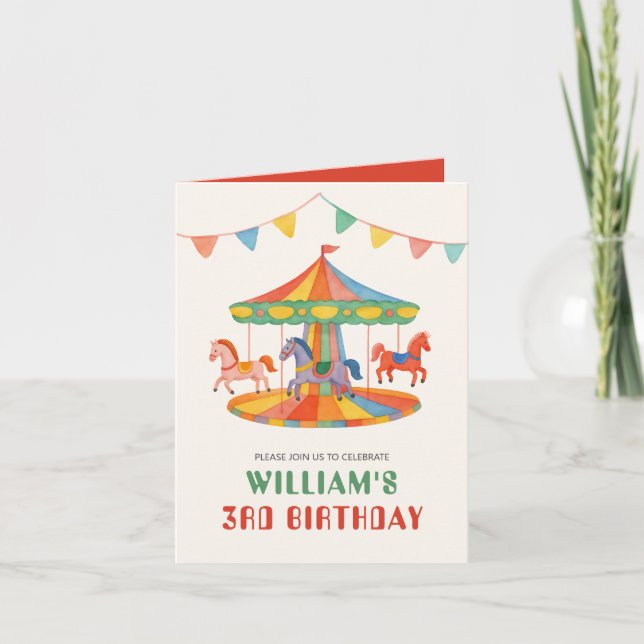 Adorable Carousel Birthday Folded Invitation (Front)