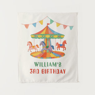 Adorable Carousel Birthday Tapestry