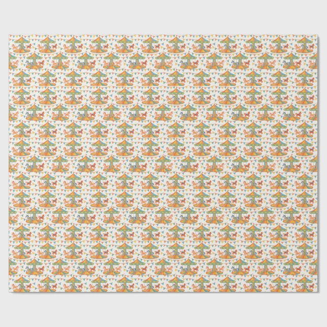 Adorable Carousel Birthday Wrapping Paper (Flat)