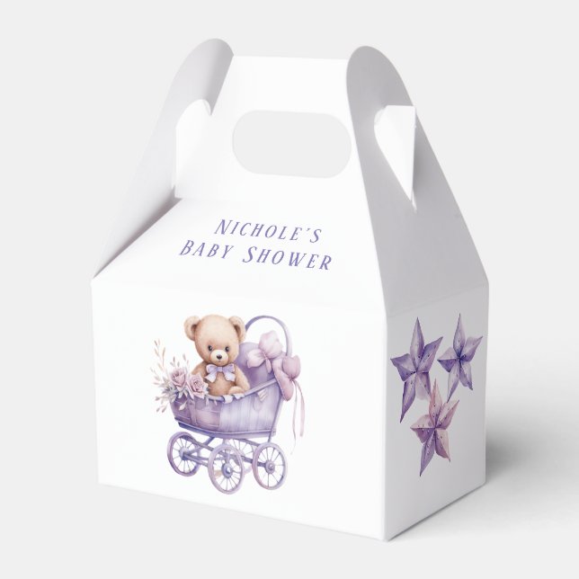 Adorable Carriage Teddy Bear Girl Baby Shower  Favour Box (Front Side)