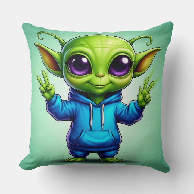 Adorable Cartoon Alien Cushion (Front)