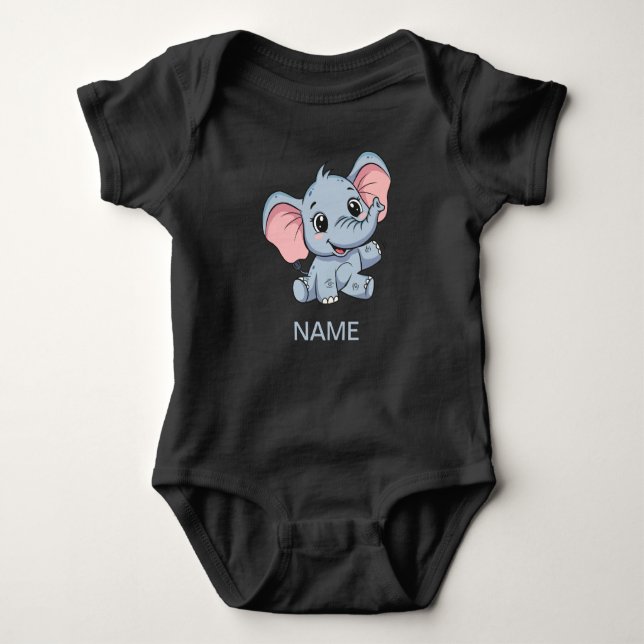 Adorable Cartoon Baby Elephant Baby Bodysuit (Front)