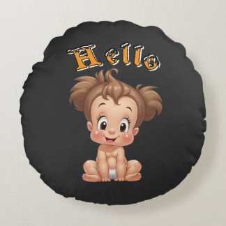 Adorable Cartoon Baby Sitting Cheerfully with Cute Round Cushion