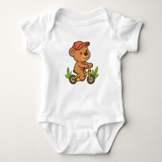 Adorable Cartoon Bear Riding a Bicycle Baby Bodysuit