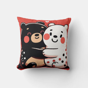Adorable Cartoon Bears Hugging Cushion