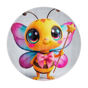 Adorable Cartoon Bee Fairy Character Cutting Board