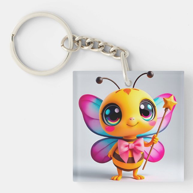 Adorable Cartoon Bee Fairy Character Key Ring (Front)