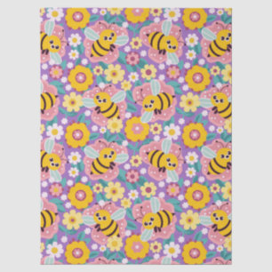 Adorable Cartoon Bees and Flowers Tissue Paper