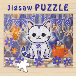 Adorable Cartoon Cat cosy Winter Hippie Vibe - Jigsaw Puzzle
