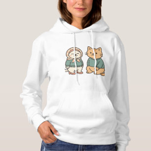 "Adorable Cartoon Cat Couple in Cozy Outfits" Hoodie