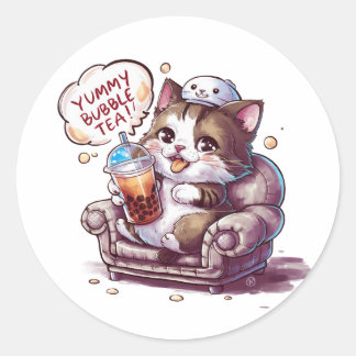 Adorable Cartoon Cat: Cozy, Kawaii Vibes Classic Round Sticker
