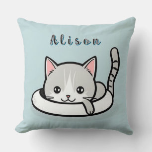 Adorable Cartoon Cat Resting Playfully Cushion