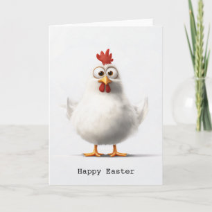 Adorable Cartoon Chicken with Fluffy White Feather Invitation