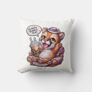 Adorable Cartoon Cougar: Cozy, Kawaii Vibes Cushion