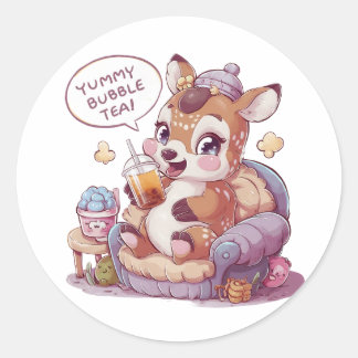 Adorable Cartoon Deer: Cozy, Kawaii Vibes Classic Round Sticker