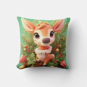Adorable Cartoon Deer in a Festive Christmas Cushion