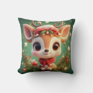 Adorable Cartoon Deer in a Festive Christmas Cushion