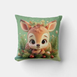 Adorable Cartoon Deer in a Festive Christmas Cushion