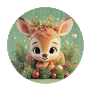 Adorable Cartoon Deer in a Festive Christmas Cutting Board
