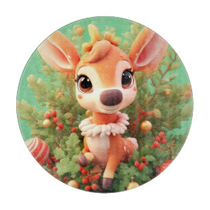 Adorable Cartoon Deer in a Festive Christmas Cutting Board