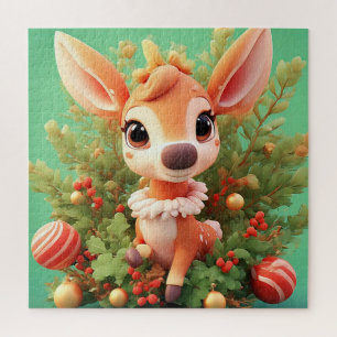 Adorable Cartoon Deer in a Festive Christmas Jigsaw Puzzle