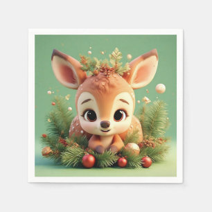 Adorable Cartoon Deer in a Festive Christmas Napkin