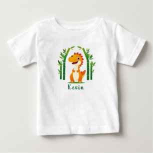 Adorable Cartoon Dinosaur in Lush Green Jungle Baby T-Shirt
