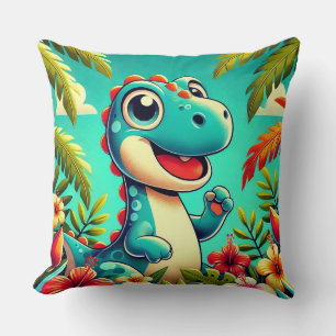 Adorable Cartoon Dinosaur Tropical Kids Room 🦖 Cushion