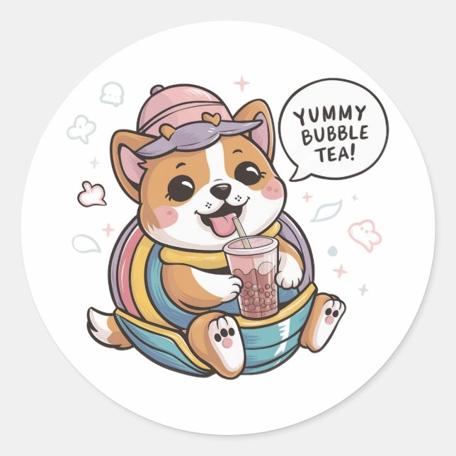 Adorable Cartoon Dog: Cozy, Kawaii Vibes Classic Round Sticker (Front)