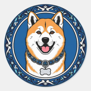 Adorable Cartoon Dog Illustration Classic Round Sticker