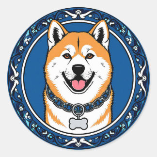 Adorable Cartoon Dog Illustration Classic Round Sticker