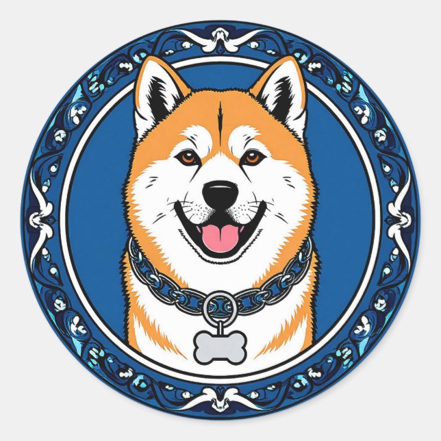 Adorable Cartoon Dog Illustration Classic Round Sticker (Front)