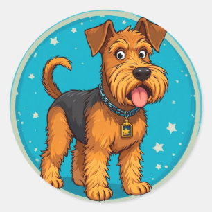 Adorable Cartoon Dog Illustration Classic Round Sticker